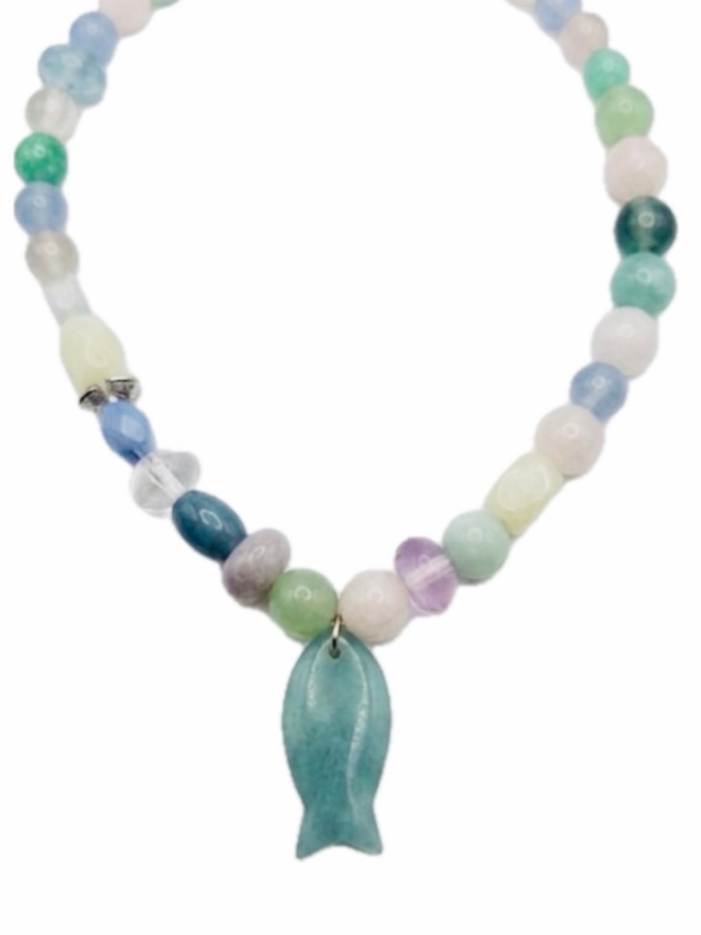 NWT ⚜️🩵⚜️ PIPER K Beaded Necklace with Natural Shell Dyed Quartz Fish Pendant
